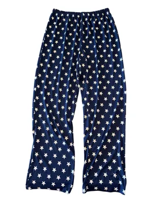 Women’s White Long Sleeve Pajama Top with Navy Star Pocket & Navy Star Pants thumbnail 3