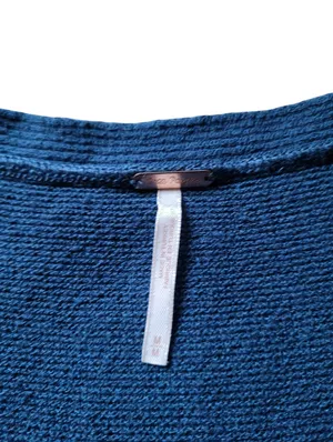 Free People Criss Cross Sweater Tunic Navy Blue Knit Linen Blend Size M Medium thumbnail 4