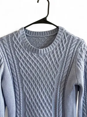 Women's Lt Blue Cable Knit Crewneck Sweater - Sz S thumbnail 3