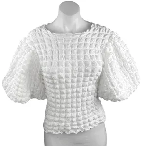 Anthropologie Eri + Ali Women's White Textured Bubble Puff Sleeve Blouse Top XXS thumbnail 1