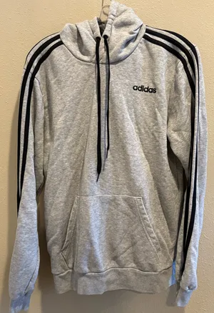 Adidas Gray Hoodie with Black Sleeve Stripes thumbnail 1