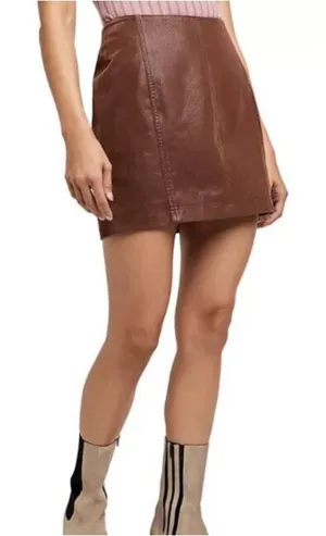 EUC Free People Modern Femme Faux Leather Skirt Cocoa Brown Size 10 thumbnail 1