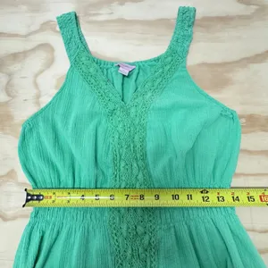 April Cornell Gauze Crochet Lace Trim Tiered Midi Dress Cotton‎ Green Women's M thumbnail 11
