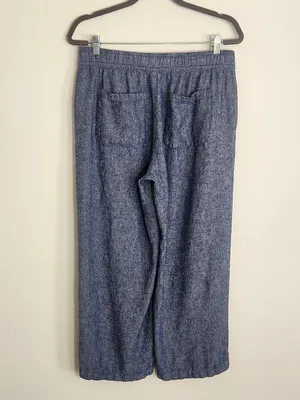 Old Navy Blue Linen Blend High Rise Cropped Wide Leg Pants Size Medium thumbnail 3
