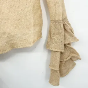 Zara Womens Beige‎ Ruffle Bell Sleeve Romantic Wool Alpaca Blend Knit Sweater L thumbnail 3
