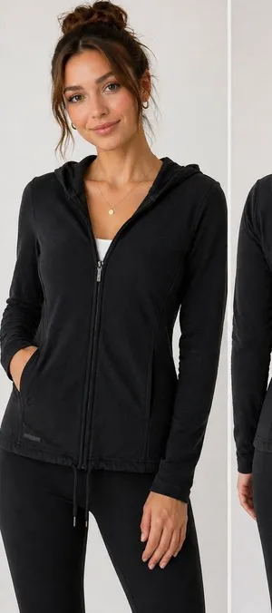 Lauren Ralph Lauren Hoodie Women S Black Zip Up Active Athleisure Sporty Minimal thumbnail 1