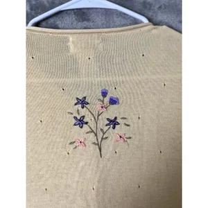 Vintage Cottagecore Yellow Floral Embroidered Cardigan Soft Girl Grandpa Core MD thumbnail 5