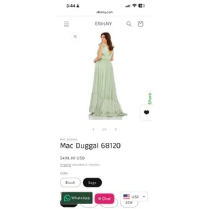 Mac Duggal NWT Sage Green Cottagecore Ruffle Bow Maxi Gown 68120 thumbnail 3