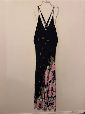 Free People Intimately Get To You Printed Black Maxi Dress in size Medium thumbnail 4
