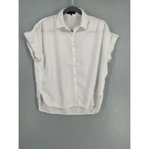 Quince Womens Button Down Shirt White Tencel Lyocell Short Sleeve XS thumbnail 2