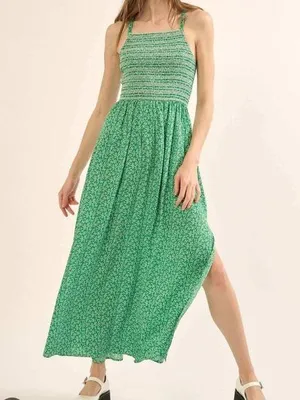 Fab’rik Floral Maxi Dress Smocked Top with Slit thumbnail 1