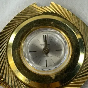 Vintage Waltham Pendant‎ Watch Necklace Gold Tone Sunburst Floral Swiss Made thumbnail 7