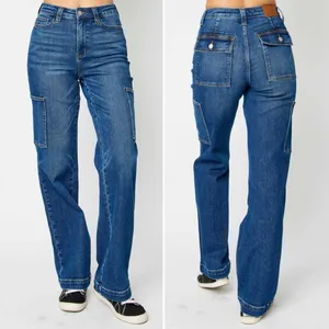 Judy Blue Cargo Wide Leg Jeans Size 7 | 28 High Rise Dark Wash Utility Denim thumbnail 10