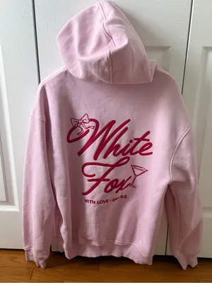 White Fox With Love & Kisses Oversized Hoodie in Baby Pink thumbnail 3