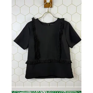 English Factory Fringe Black Shirt Short Sleeve Blouse - Size - Small thumbnail 5