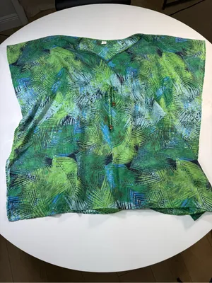 Green Tropical Beaded V-Neck Swim Cover-Up Tunic thumbnail 2