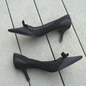 Metaphor Satin and Mesh Pointed Toe Heels with Bow thumbnail 7