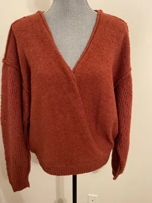 Free People Sweater Oversized Knit V-Neck. Size L thumbnail 1