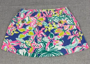 Lilly Pulitzer Skort Womens Small Blue Floral Short Lined Pockets Elastic Waist thumbnail 1