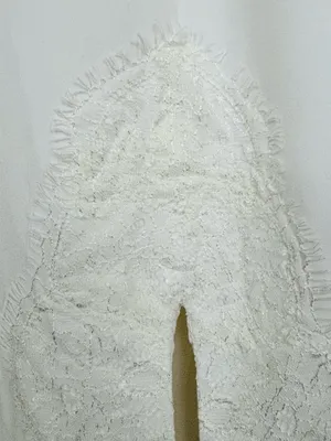 Fame and Partners white lace trim spaghetti strap slip cut gown front slit 8 thumbnail 5