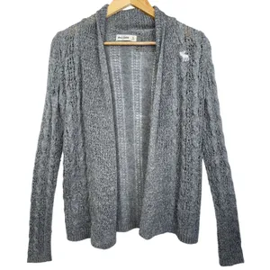 Abercrombie & Fitch Gray Open Knit Logo Long Sleeve Cardigan Sweater Top Size XL thumbnail 1