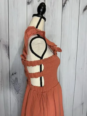 New In Maxi Dress Sz L Light Rust Red Open Back Ladder Strap Smocked Front NWT thumbnail 5