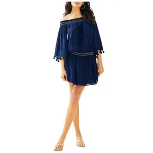 Lilly Pulitzer Joelle Off Shoulder True Navy‎ Blue Mini Dress size XXS thumbnail 4