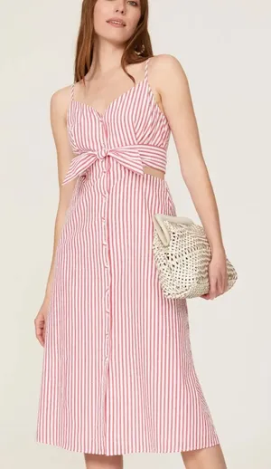 Jason Wu Red Candy Striped Midi Dress Size 12 Seersucker Sundress Cotton $290 thumbnail 1