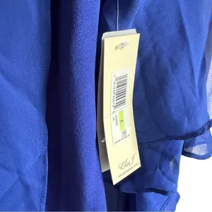 Eliza J‎ Chiffon Cape Draped Sleeveless Blue 4 Sheath Evening Dress thumbnail 6