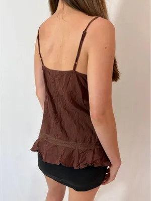 Xhilaration Brown Boho Beaded Babydoll Y2K Cami thumbnail 3