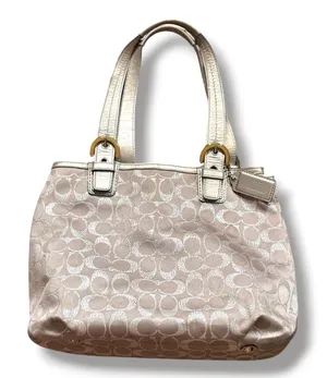COACH SoHo Signature C Metallic Silver Jacquard Leather Trim Tote Shoulder Bag thumbnail 1