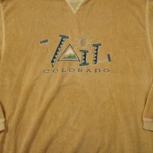 Vintage Vail‎ Colorado Terry Cloth Cotton Crewneck Sweatshirt Mustard Yellow thumbnail 2