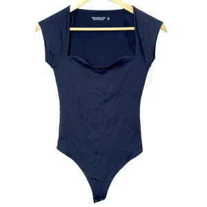 NEW Abercrombie & Fitch Black Nylon Sweetheart Cap Sleeve Bodysuit Top Size XS thumbnail 3