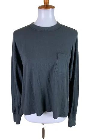 Aerie Dark Gray‎ Pocket Long Sleeve Tee Oversized Casual Lounge Basic S thumbnail 1
