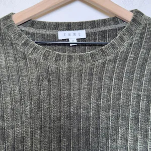 THML Women Chenile Knit‎ Sweater XS Green Boho Western Ribbed Bell Sleeve Preppy thumbnail 3