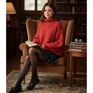 Anthropologie MAEVE Solid Red Shaker Knit Sweater Mockneck Pullover Fleck Medium thumbnail 4
