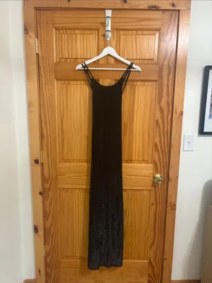 Maurices Vintage Y2k 90s Size 12 Black Glitter Open-Back Formal Prom Dress thumbnail 2