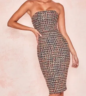 HOUSE‎ OF CB Gabrielle Black Tweed Strapless Midi Dress Size Extra Small thumbnail 1