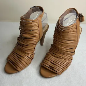 Vince Camuto Women Tan Strappy Cage Open Toe Heel Sandals Size 8 thumbnail 1
