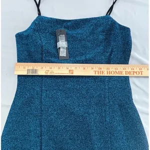 Lulus Blue Glitter Mini Dress Spaghetti Strap Square Neck NWT M Zipper‎ Broken thumbnail 6
