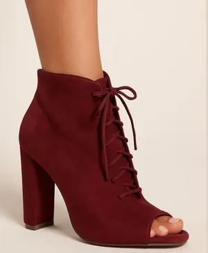 NIB!Wild Diva-Burgundy lace up heels peekaboo boots/Sandals Size 9 thumbnail 1