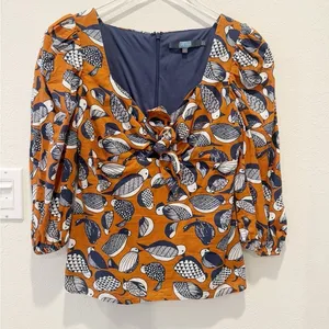 ANTHROPOLOGIE EVA FRANCO Tropical Birds‎ Blouse Sweetheart Neckline Puff Sleeve thumbnail 3