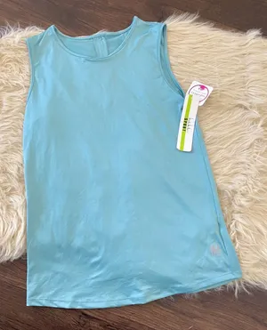 NWT Nicole Miller Workout Gym Teal Blue Tank Top Open Back Cutout Size L thumbnail 1