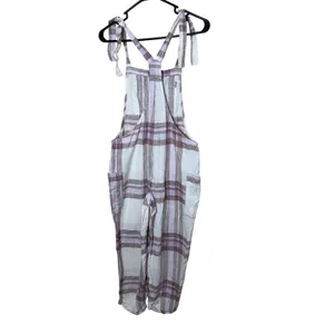 Aerie Womens Plaid Tie Shoulder Bib Overalls Purple White Size Small Relaxed thumbnail 5