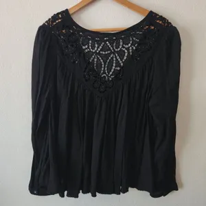 Free People 'Doin' It Right' Button Front Blouse Black Boho Flowy Lace $128 Sz S thumbnail 4