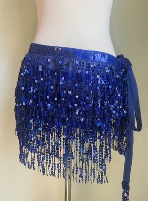 Blue Sequin Fringe Hip Scarf Wrap BellyDance fairy Festival Rave Mini‎ Skirt y2k thumbnail 1