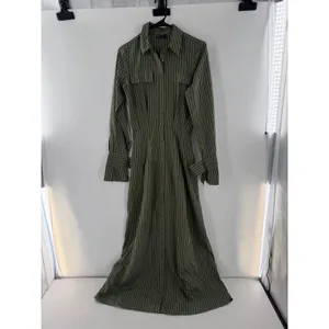 ASOS Shirt Dress Olive Green Pinstripe Maxi SZ 0 Safari Scandi Utility Military thumbnail 2
