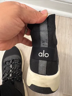 ALO Yoga Black Knit Sock Sneakers with Ivory Sole thumbnail 8
