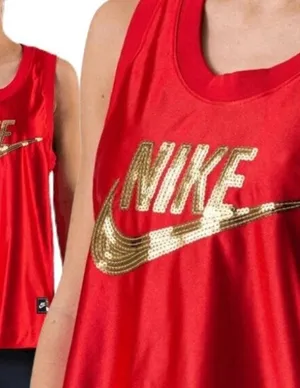 Nike Icon Jersey Tank Top Sleeveless Crew Neck Sequins Gold Red Women's L NWOT thumbnail 2