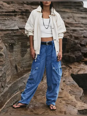 NWT Free People We The Free Brentwood Slouchy Cargo Pants- ebb and flow blue - 0 thumbnail 3